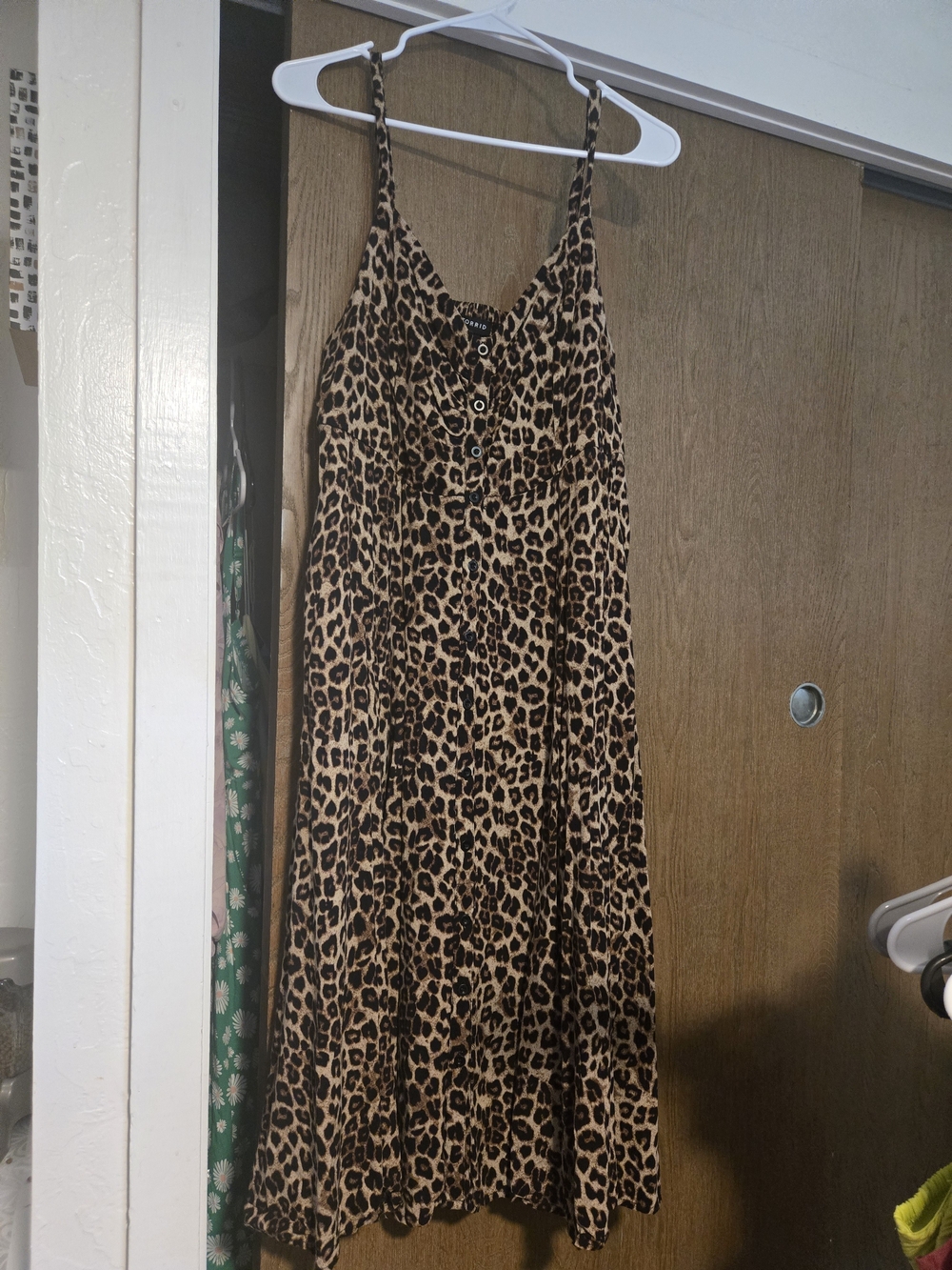 Leopard Print Spaghetti Strap Midi Dress - Brown/Black